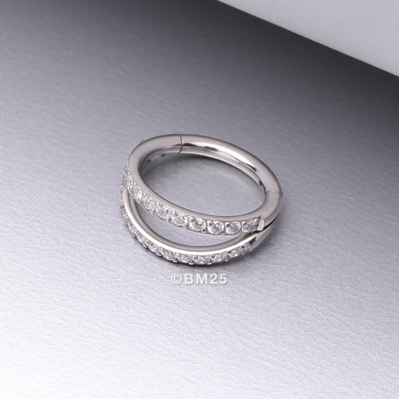 Implant Grade Titanium Double Hoop Gems Seamless Clicker Hoop Ring - 10mm - Picture 1 of 2